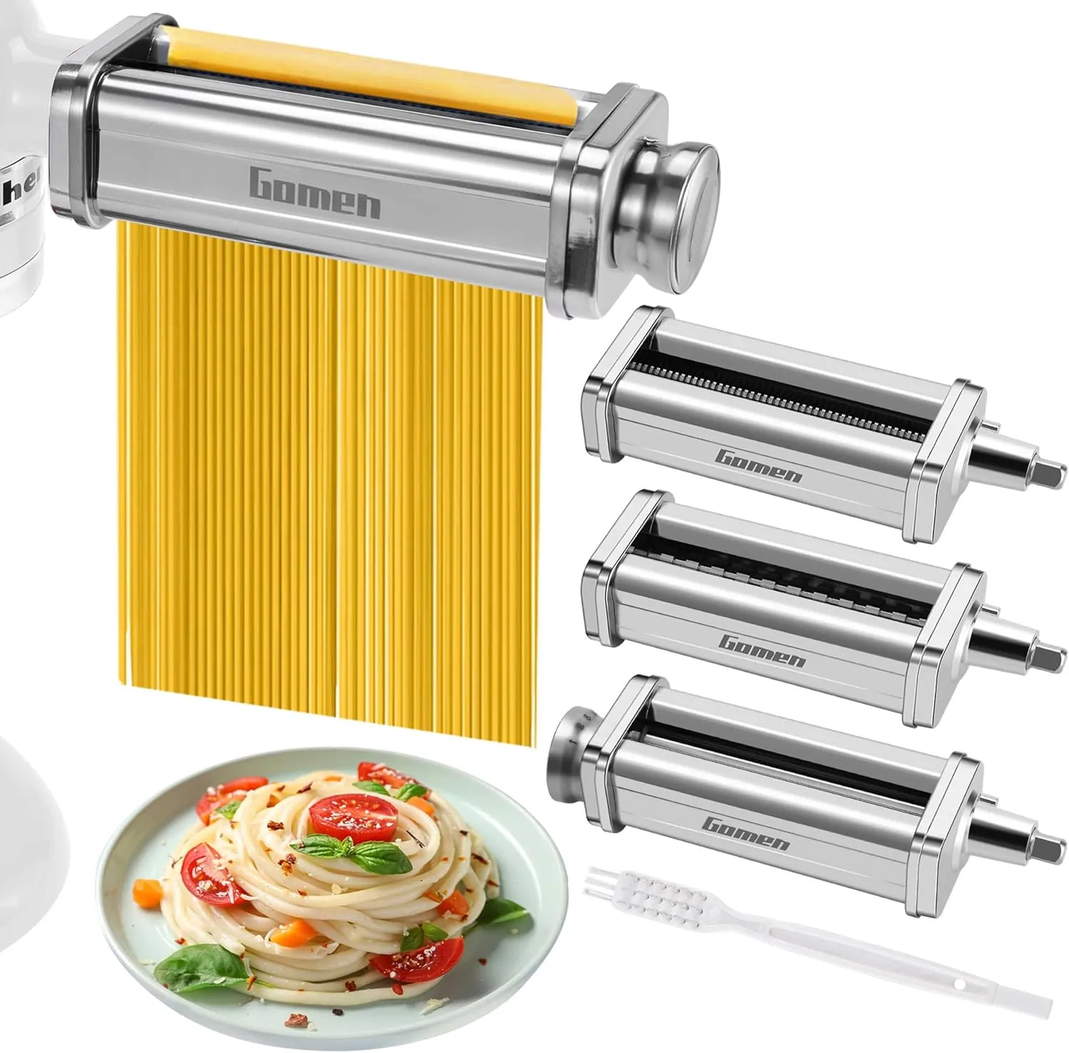 Pasta Attachment for Kitchenaid Stand Mixer,3 Pcs Pasta Maker Kitchen Aid Pasta Attachment for kitchenaid pasta maker Included Pasta Roller, Spaghetti Cutter and Fettuccine Cutter by Gomen