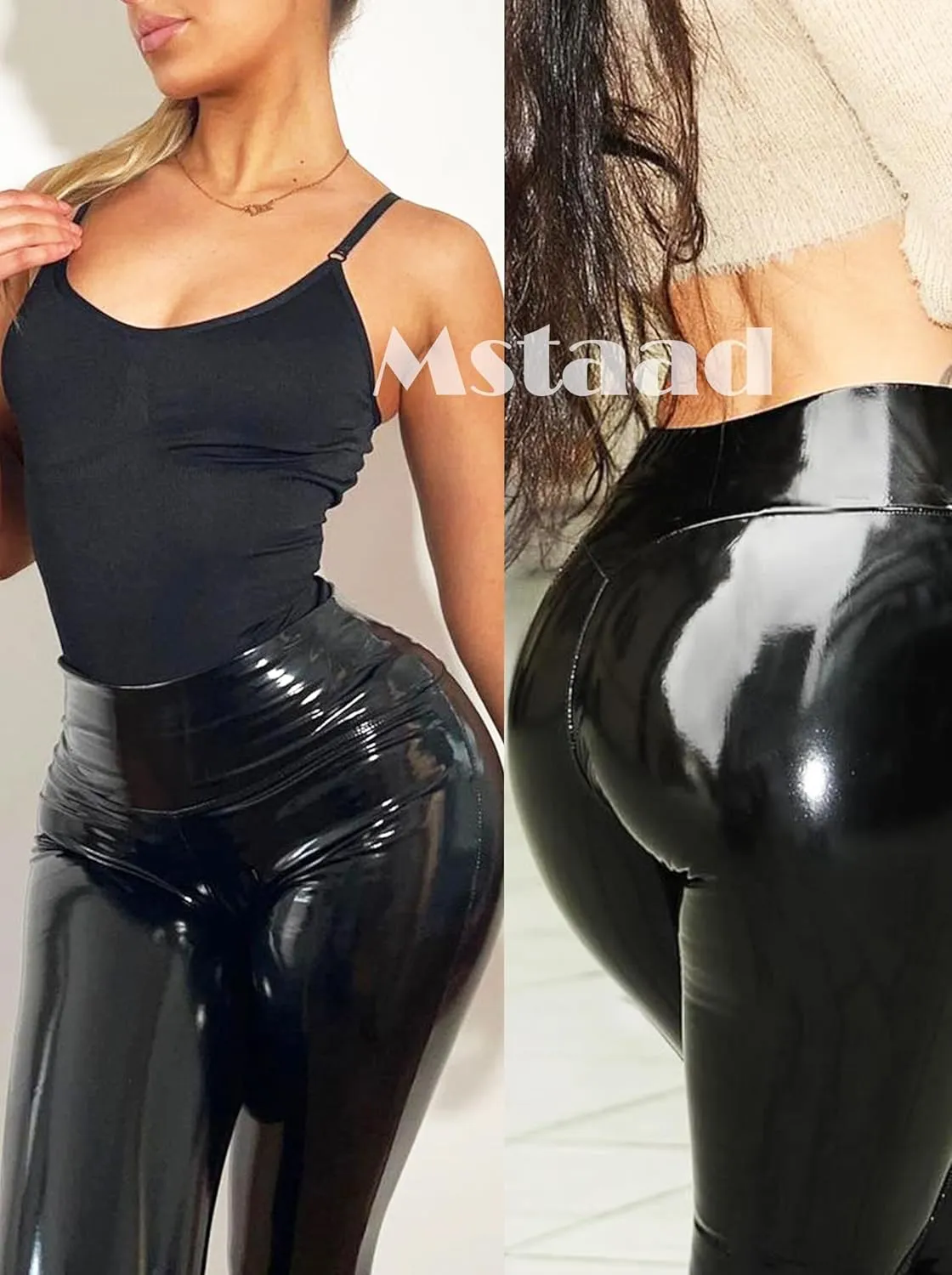 Patent Faux Leather Leggings for Women High Waisted Butt Lifting Lacquer Pleather Latex Shiny Pants Concert Outfits