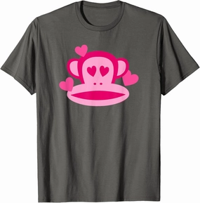 Paul Frank Adult Unisex Valentine's Day T-Shirt, Small, Grey, Short Sleeve, Classic Fit, Julius the Monkey Logo