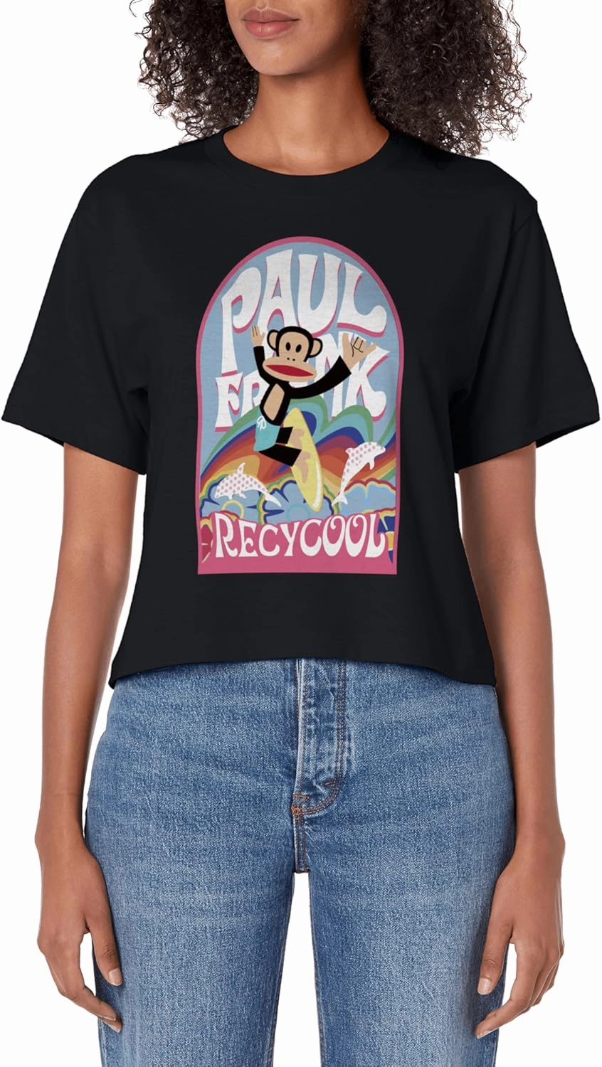 Paul Frank Earth Day Recycool Rainbow Surfing Julius Women's Crop Top