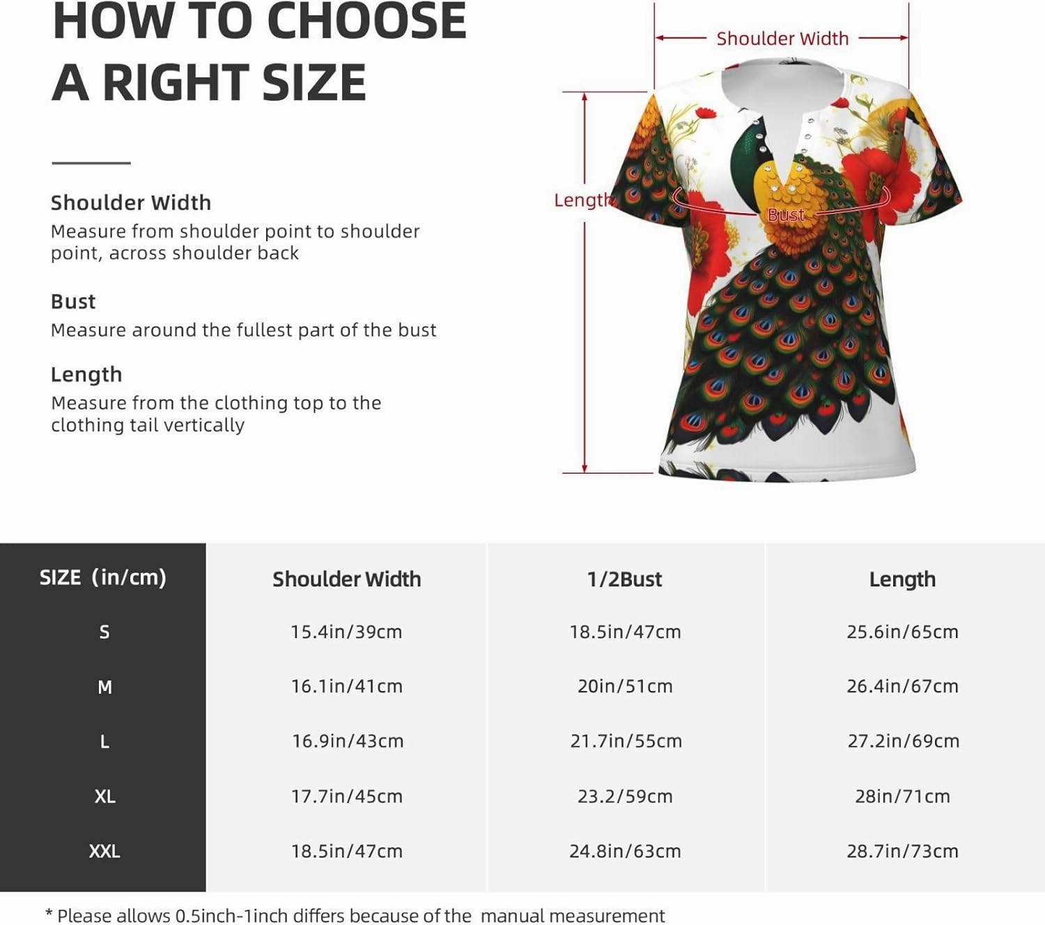 Peacock Red Flower Pattern Sexy V-Neck Printed Short T-Shirt, Travel Portable Fitness Clothes, Home and Outdoor wear