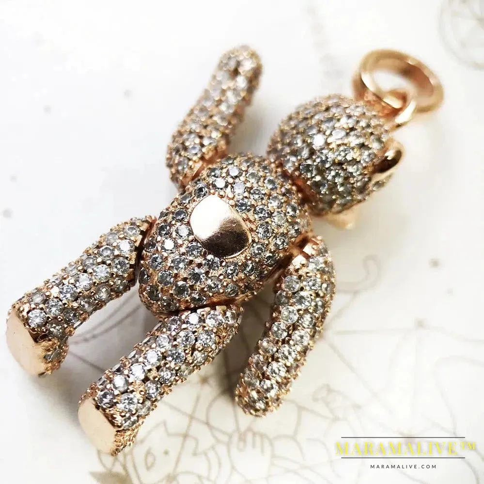 Pendant Rose Gold Teddy Bear Brand New 925 Sterling Silver Cute Jewelry Europe Accessorie Gift For Woman