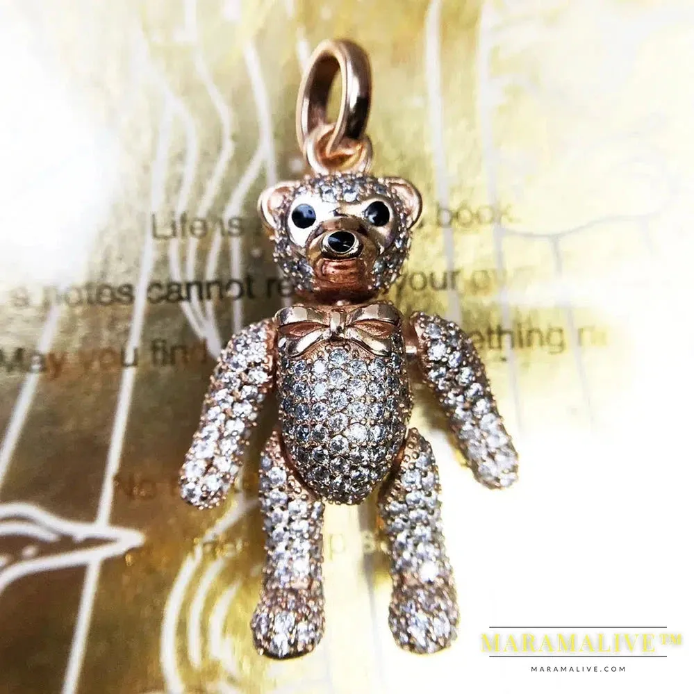 Pendant Rose Gold Teddy Bear Brand New 925 Sterling Silver Cute Jewelry Europe Accessorie Gift For Woman