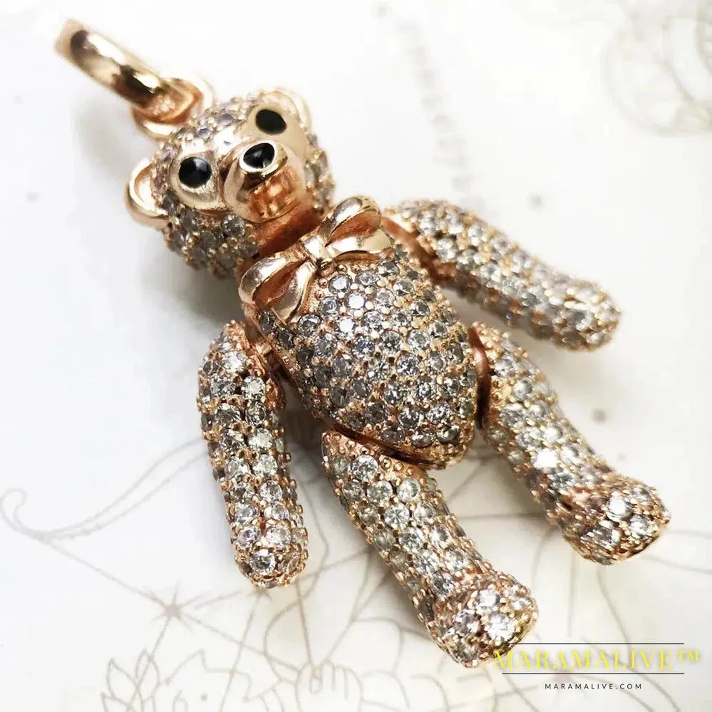 Pendant Rose Gold Teddy Bear Brand New 925 Sterling Silver Cute Jewelry Europe Accessorie Gift For Woman