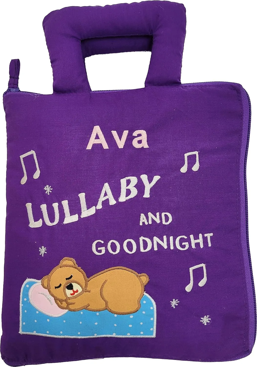 Personalized Lullaby and Goodnight Bedtime Quiet Book Brahms' Lullaby Musical Soft Book Bear | Interactive Fabric Activity Busy Book for Toddlers and Children