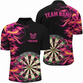 Personalized Dart Jerseys for Men, Dart Shirt, Dartboard Colorful Grunge Men Darts Quarter-Zip Shirt Darts