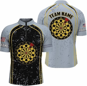 Personalized Dart Jerseys for Men, Dart Shirt, Funny 3D Darts Skull Colorful Fire Darts Men Quarter-Zip