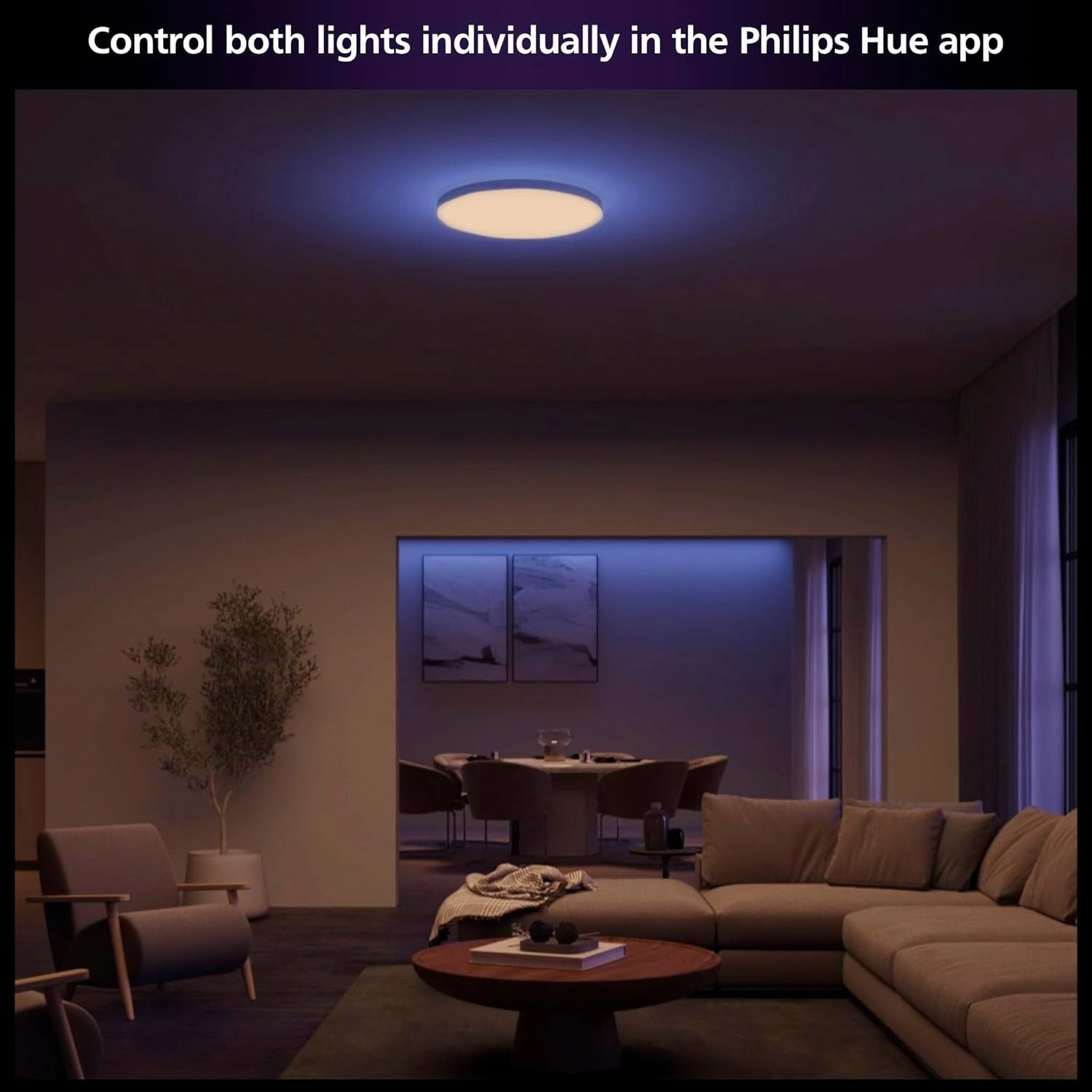 Philips Hue Datura Smart Ceiling Panel (Large Round 2.49 in x 22.60 in) White & Color Light, Bluetooth Compatible, Voice Control with Alexa, Apple Home & Google Assistant†?
