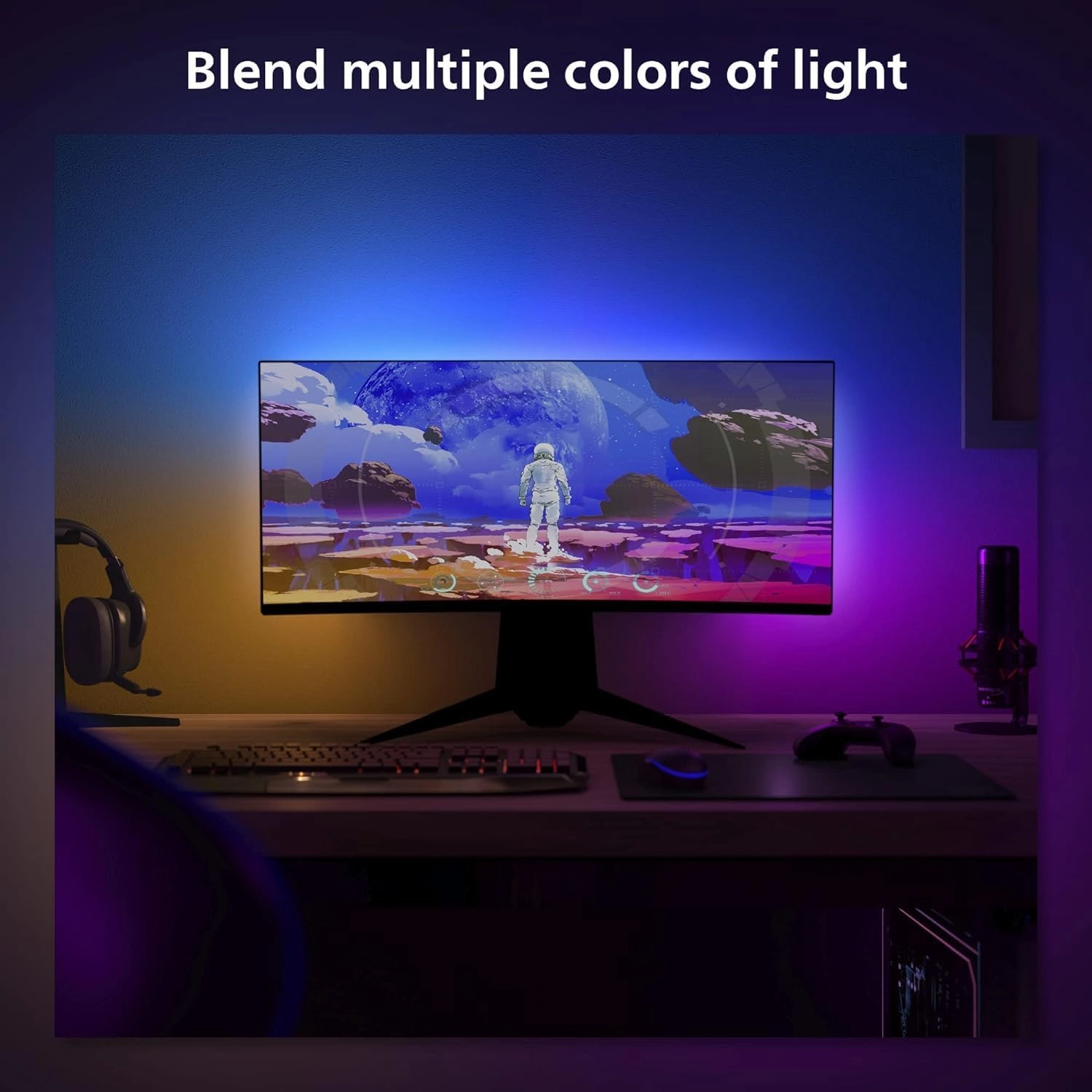 Philips Hue White and Color Ambiance Gradient PC LED Lightstrip for 24'' to 27'' Monitors Requires Hue Hub, Compatible with Alexa, HomeKit, and Google Assistant, Black (578294)