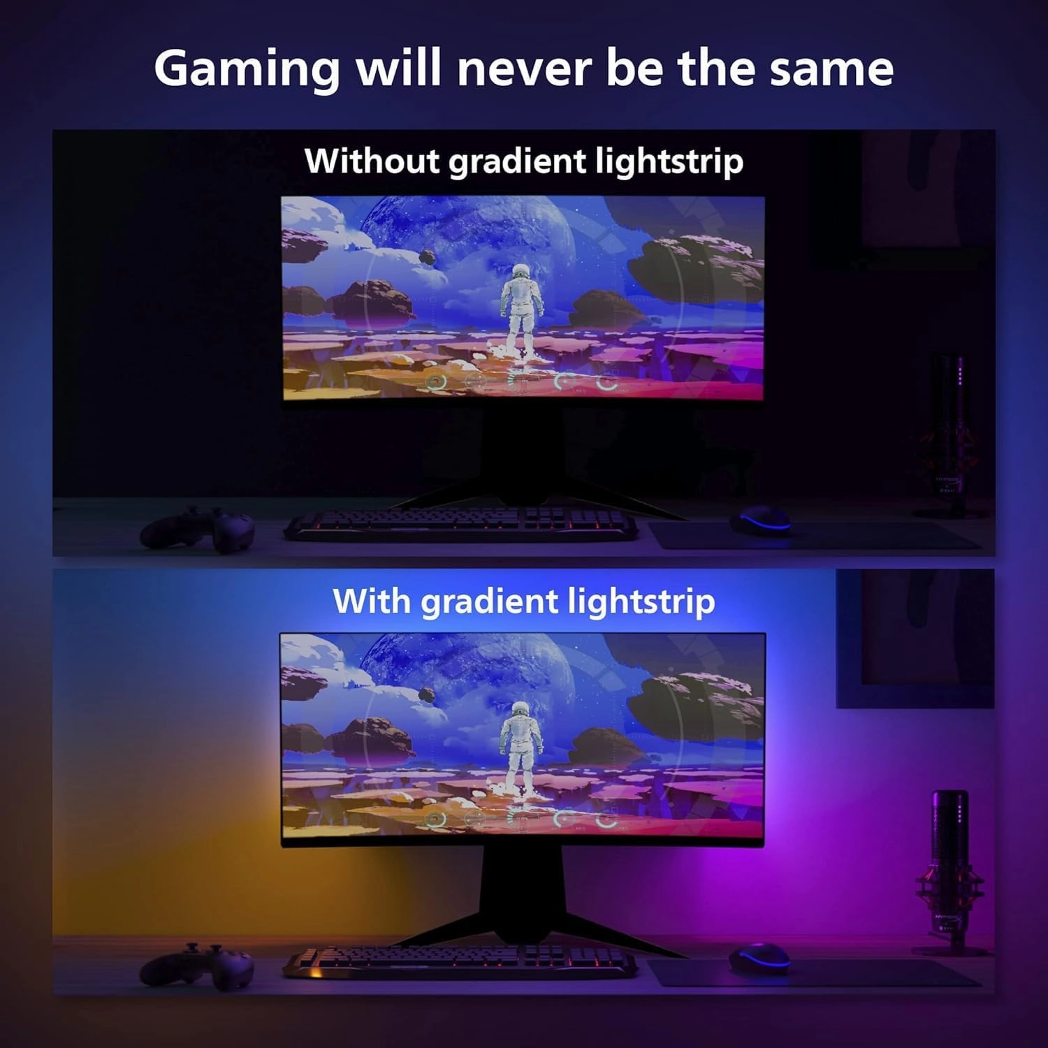 Philips Hue White and Color Ambiance Gradient PC LED Lightstrip for 24'' to 27'' Monitors Requires Hue Hub, Compatible with Alexa, HomeKit, and Google Assistant, Black (578294)