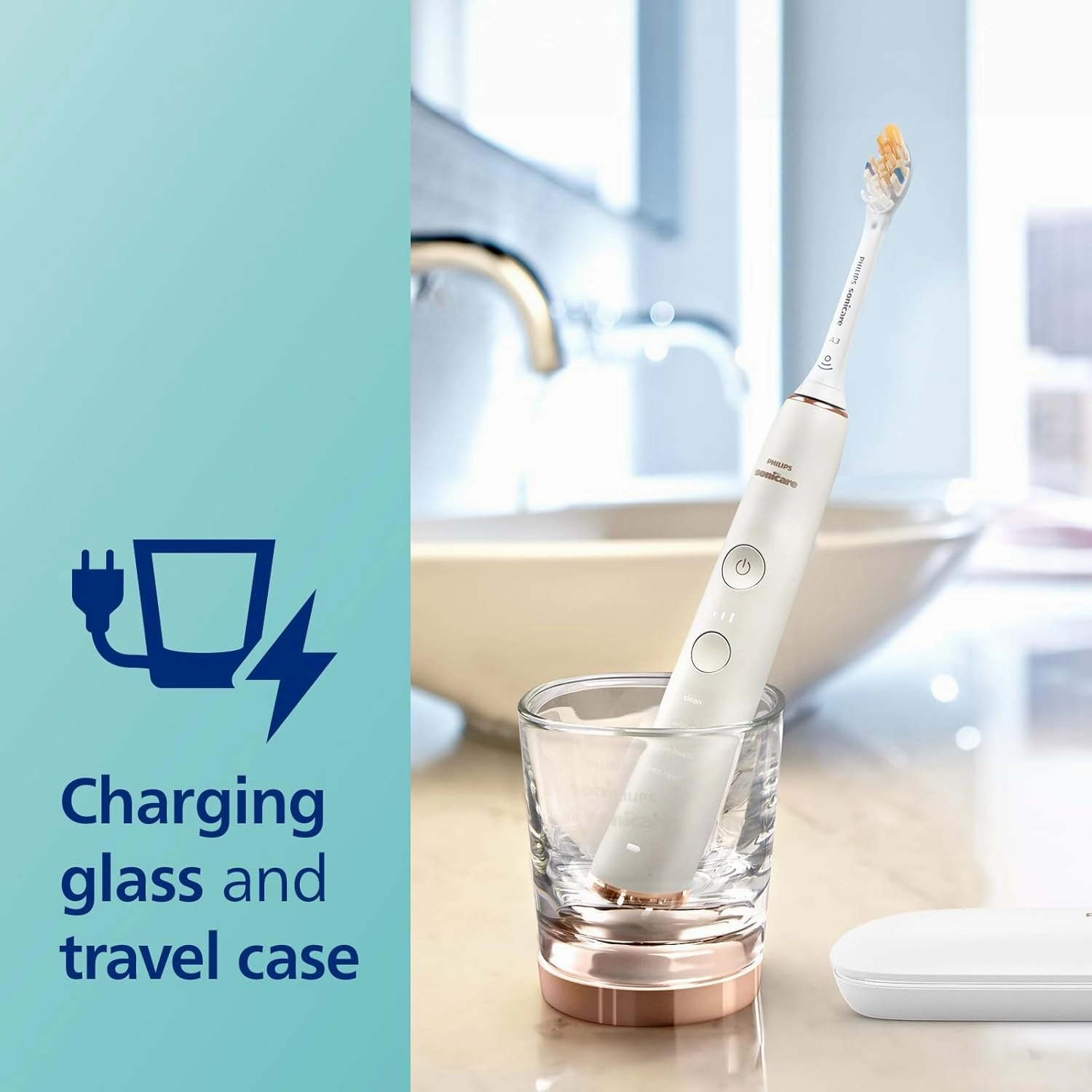 Philips Sonicare DiamondClean Smart 9300 Electric Toothbrush, Sonic Toothbrush with App, Pressure Sensor, Brush Head Detection, 4 Brushing Modes and 3 Intensity Levels, Rosegold, Model HX9903/65