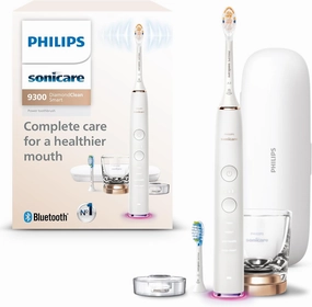 Philips Sonicare DiamondClean Smart 9300 Electric Toothbrush, Sonic Toothbrush with App, Pressure Sensor, Brush Head Detection, 4 Brushing Modes and 3 Intensity Levels, Rosegold, Model HX9903/65