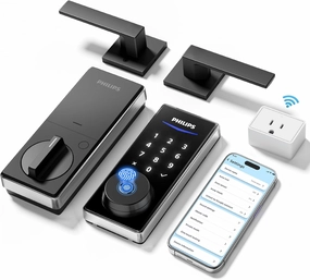 Philips WiFi Smart Lock with Handle, Fingerprint Keyless Entry Door Lock Set, Smart Door Locks for Front Door with Handle, Digital Keypad Deadbolt  WiFi Bridge, Remote & Voice Control, Auto-Lock