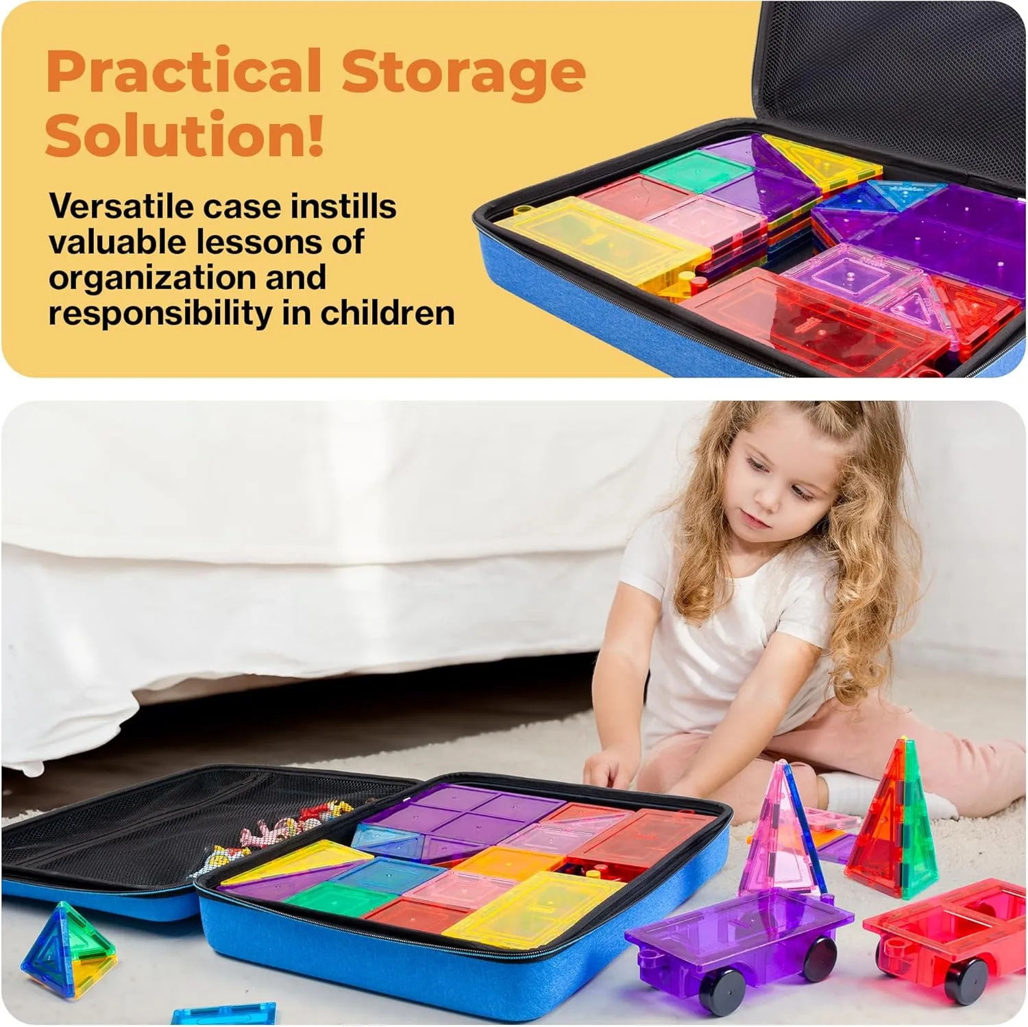 PicassoTiles Toy Carry Case Storage Box Organizer Portable Travel Bag Water Resistant Oxford Cloth for Kids Magnetic Tiles STEM Kids Construction Blocks Magnet Accessory Character Action Figure PTA101