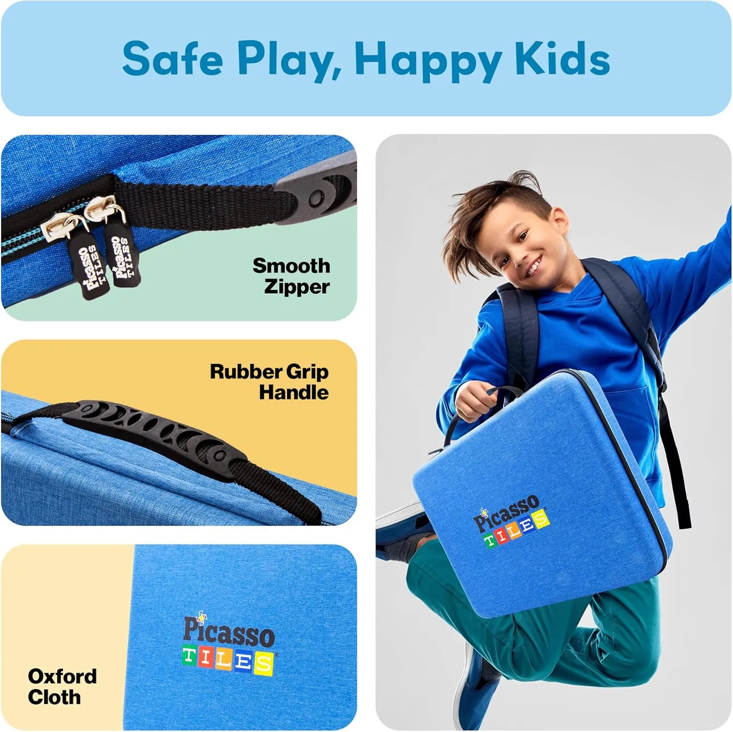 PicassoTiles Toy Carry Case Storage Box Organizer Portable Travel Bag Water Resistant Oxford Cloth for Kids Magnetic Tiles STEM Kids Construction Blocks Magnet Accessory Character Action Figure PTA101