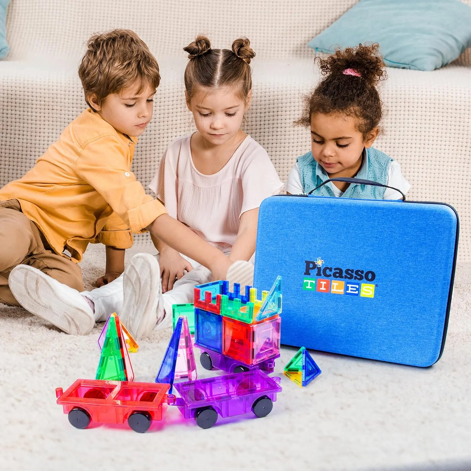 PicassoTiles Toy Carry Case Storage Box Organizer Portable Travel Bag Water Resistant Oxford Cloth for Kids Magnetic Tiles STEM Kids Construction Blocks Magnet Accessory Character Action Figure PTA101