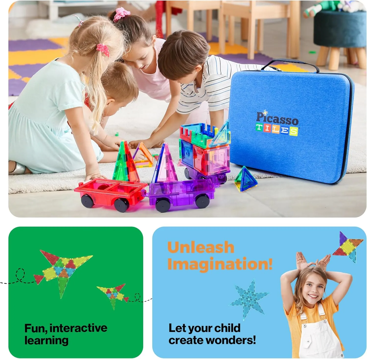 PicassoTiles Toy Carry Case Storage Box Organizer Portable Travel Bag Water Resistant Oxford Cloth for Kids Magnetic Tiles STEM Kids Construction Blocks Magnet Accessory Character Action Figure PTA101