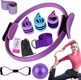 Pilates Essentials Kit for Women, Portable Home Pilates Kit Home Workouts with Yoga Ball 25cm Figure 8 Resistance Yoga Bands