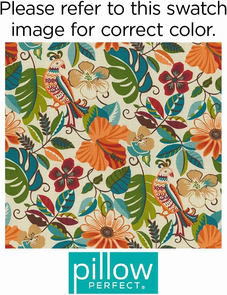 Pillow Perfect Tropic Floral Indoor/Outdoor Chair Seat Cushion with Ties Tufted, Weather, and Fade Resistant, 18.5" x 19", Ivory Lensing 2 Count