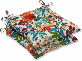 Pillow Perfect Tropic Floral Indoor/Outdoor Chair Seat Cushion with Ties Tufted, Weather, and Fade Resistant, 18.5" x 19", Ivory Lensing 2 Count