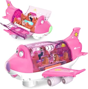 Pink Airplane Toys for Toddlers 1-3-5, Toy Airplane for 4-8 Year Old Boys Girls Birthday, Toddler Toys Bump and Go Action Air Plane with LED Flashing Lights & Sounds (Pink)