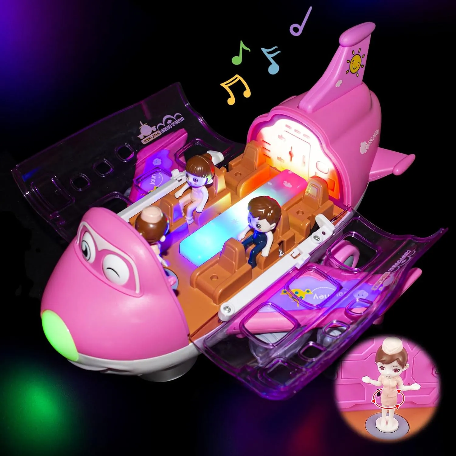 Pink Airplane Toys for Toddlers 1-3-5, Toy Airplane for 4-8 Year Old Boys Girls Birthday, Toddler Toys Bump and Go Action Air Plane with LED Flashing Lights & Sounds (Pink)