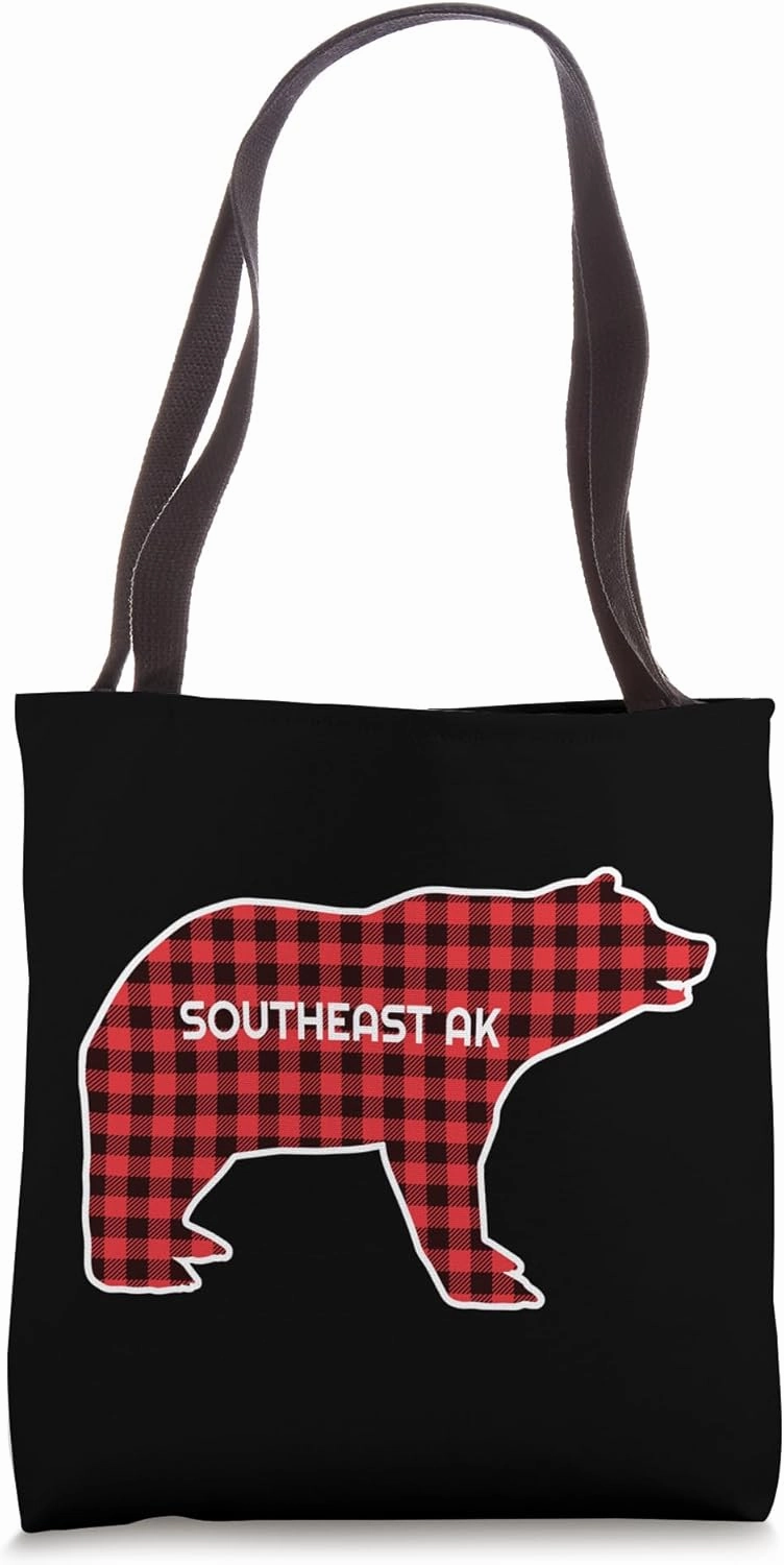 Plaid Brown Grizzly Bear PNW Southeast Alaska Tote Bag