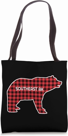 Plaid Brown Grizzly Bear PNW Southeast Alaska Tote Bag
