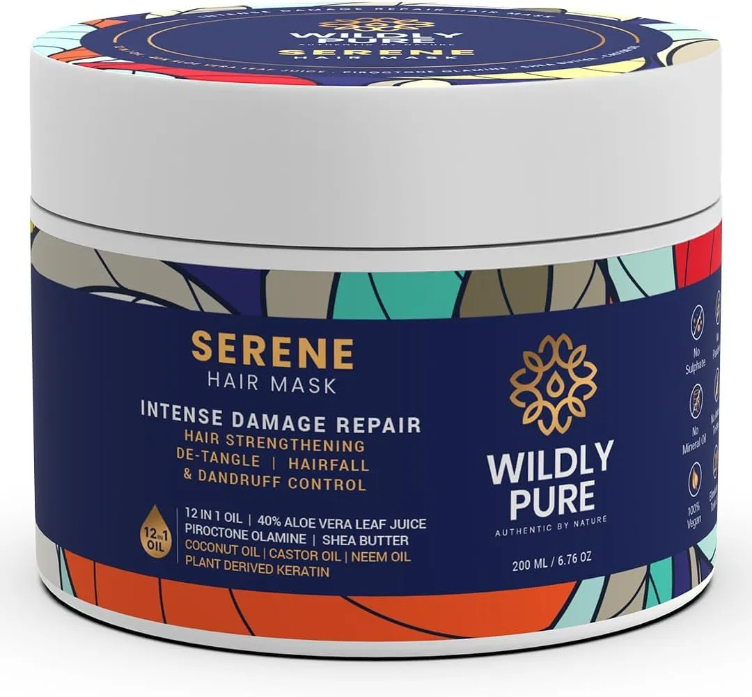 Plant Keratin Spa Hair Mask for Dry Frizzy Hair | 40% Aloe SheaButter | Argan Myrrh Olive & 9 More Oils | Toxin 20 Free No Paraben Silicone 200ml [Serene]