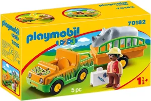 Playmobil 1.2.3 Zoo Vehicle with Rhinoceros