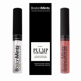 Plump & Shine Lip Duo Set - Plum Island Lip Gloss (.25oz) and Lip Plumper Southie Pout (.25oz) - Naturally Refreshing Vegan Lip Gloss