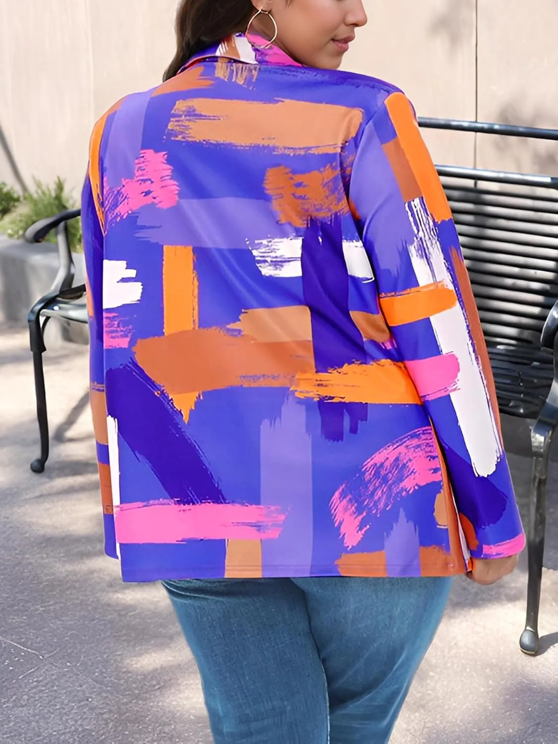 Plus Size Blazers for Curvy Women Sexy Trendy Colorful Oversize Graphic Open Front Jackets