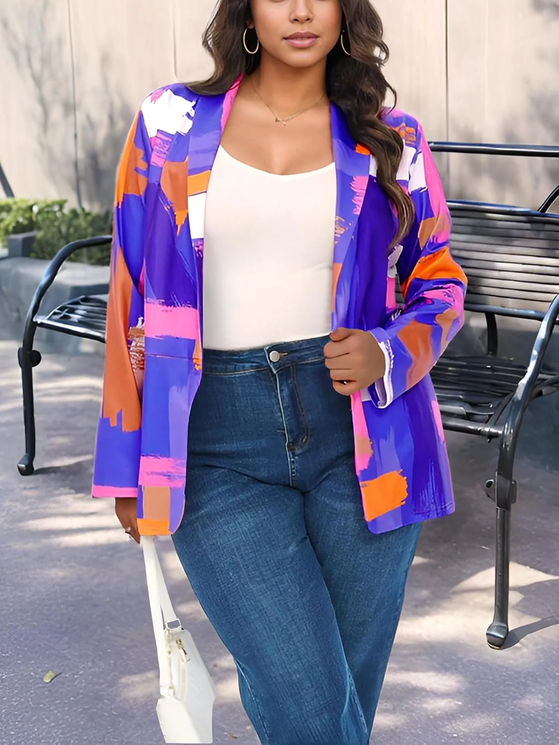 Plus Size Blazers for Curvy Women Sexy Trendy Colorful Oversize Graphic Open Front Jackets