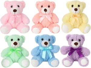 Plush Stuffed Animals cute 9.84'' Cuddly Toys Soft Plushies with Bowtie Macaron Color for Party Basket Stuffers Mother's Day Birthday Weeding Baby Shower Gifts(6 Pcs,Bear)