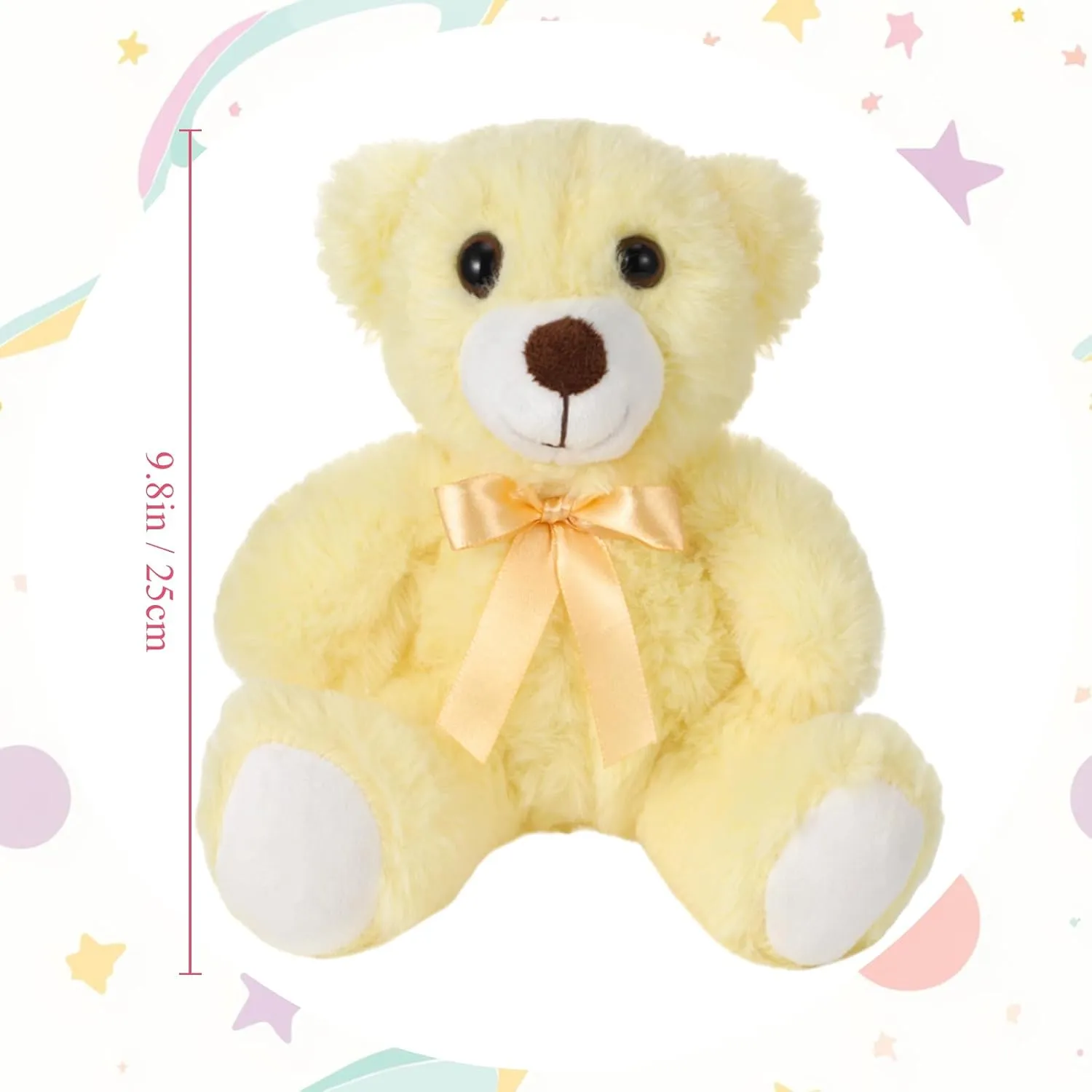 Plush Stuffed Animals cute 9.84'' Cuddly Toys Soft Plushies with Bowtie Macaron Color for Party Basket Stuffers Mother's Day Birthday Weeding Baby Shower Gifts(6 Pcs,Bear)