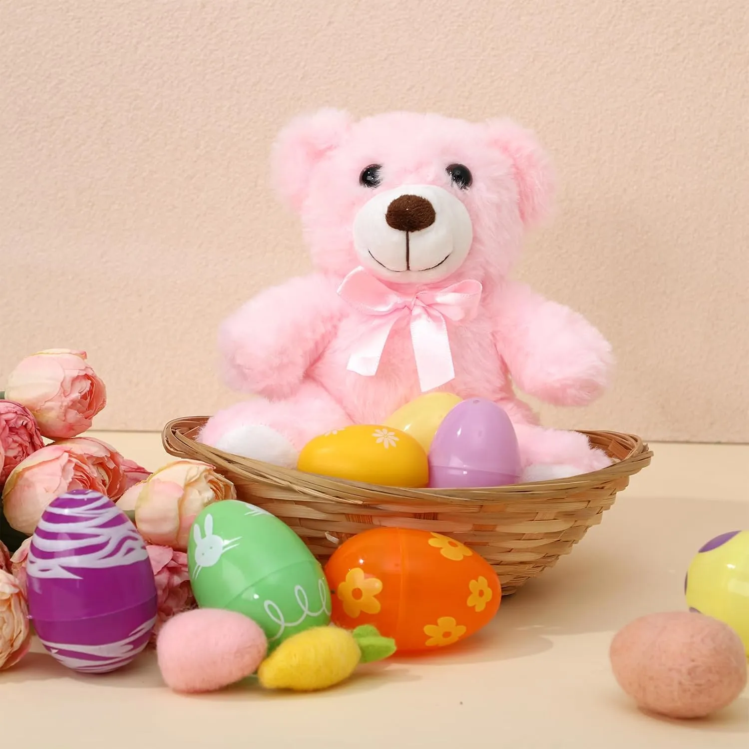 Plush Stuffed Animals cute 9.84'' Cuddly Toys Soft Plushies with Bowtie Macaron Color for Party Basket Stuffers Mother's Day Birthday Weeding Baby Shower Gifts(6 Pcs,Bear)