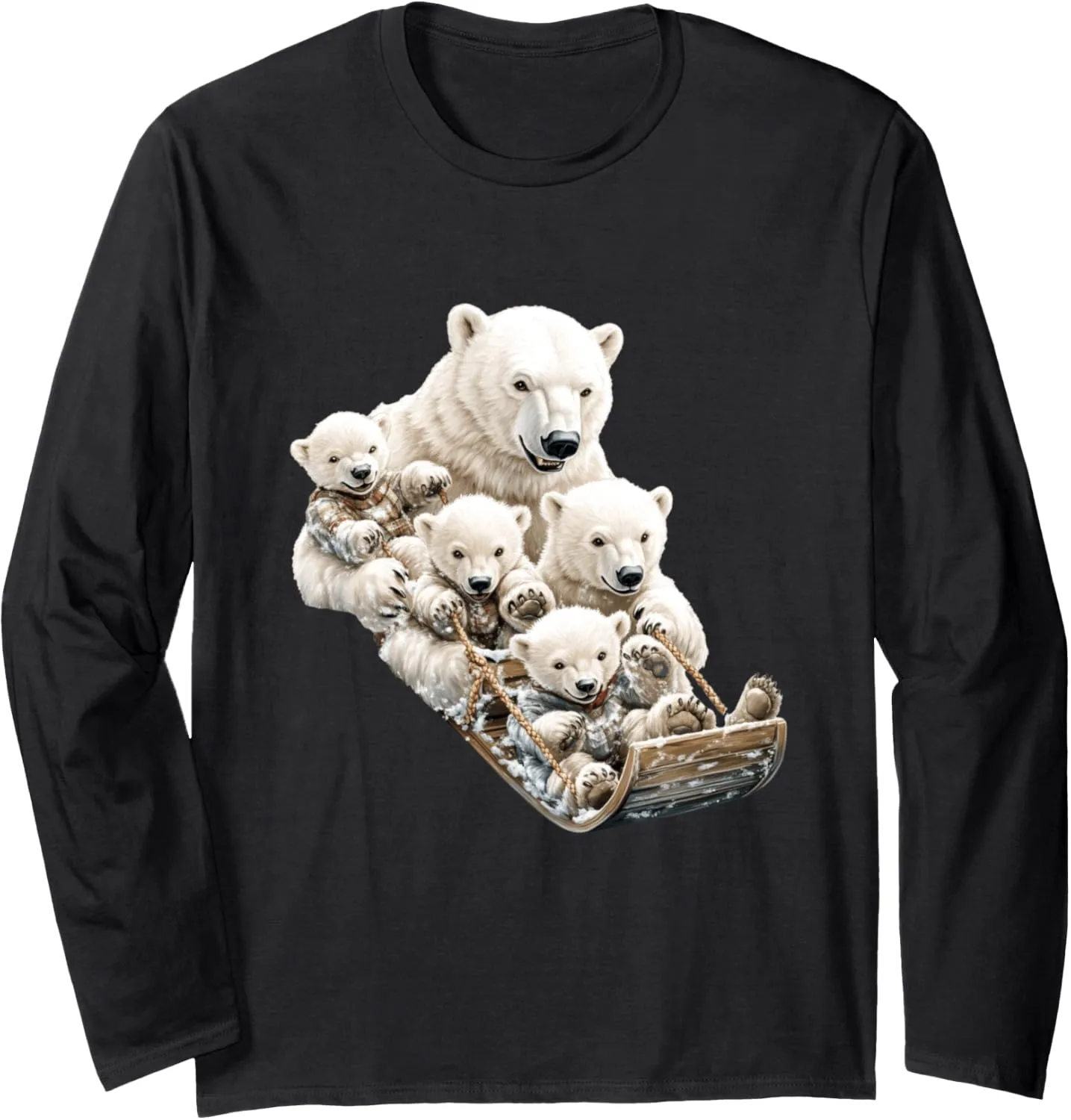 Polar Bear Family Sledding Winter Fun Long Sleeve T-Shirt