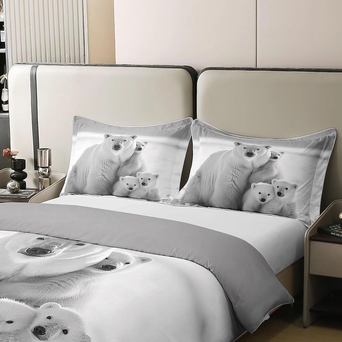 Polar Bear Family 100% Cotton Duvet Cover King Arctic Glacier Bedding Set for Girls Boys Kids 3D Cute Polar Bear Comforter Cover Wildlife Animal Quilt Cover with 2 Pillowcases(Not Comforter)