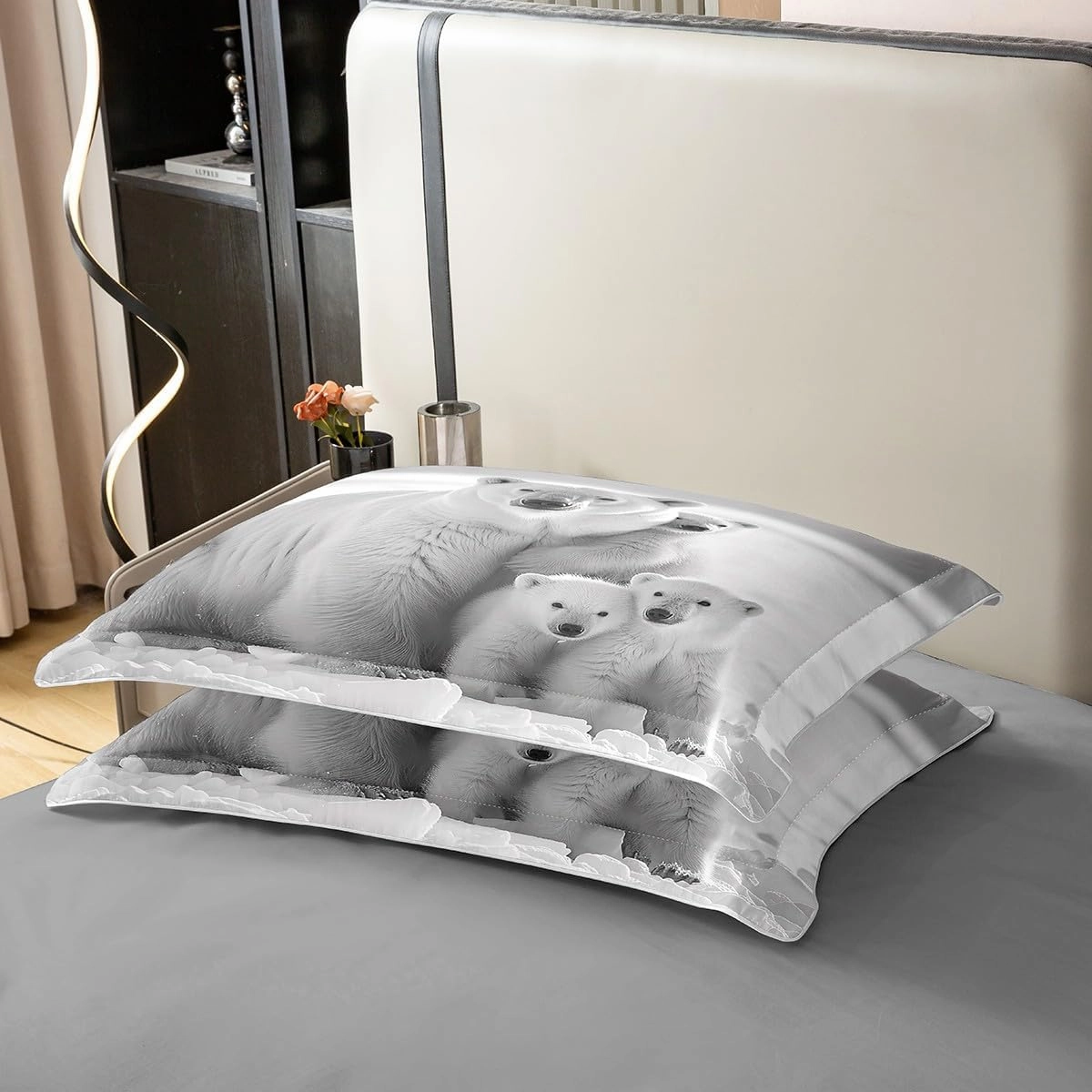 Polar Bear Family 100% Cotton Duvet Cover King Arctic Glacier Bedding Set for Girls Boys Kids 3D Cute Polar Bear Comforter Cover Wildlife Animal Quilt Cover with 2 Pillowcases(Not Comforter)