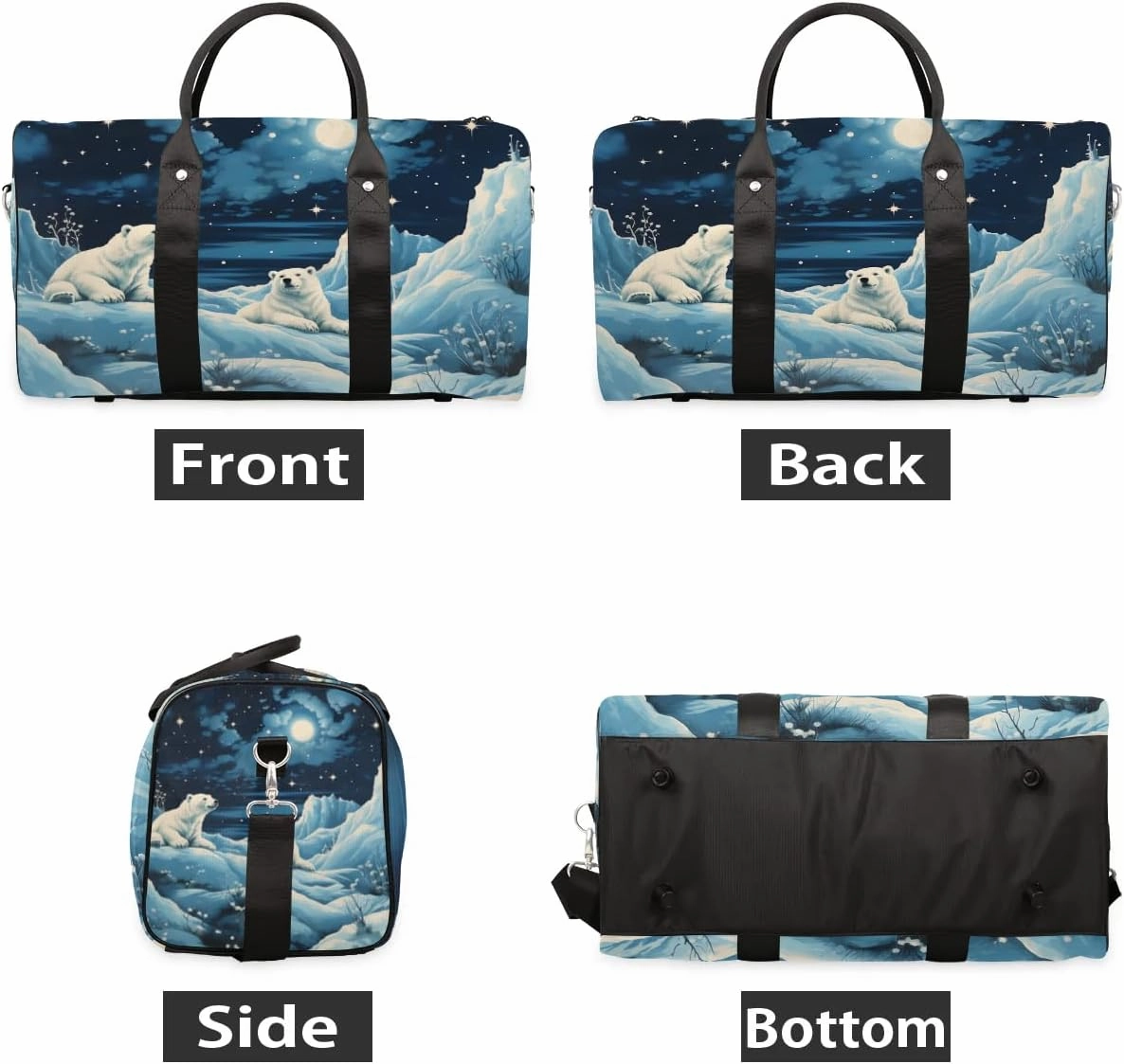 Polar Bear Print Travel Duffel Bag for Women Men Waterproof Foldable Overnight Weekender Bag Large Capacity Sports Gym Bag