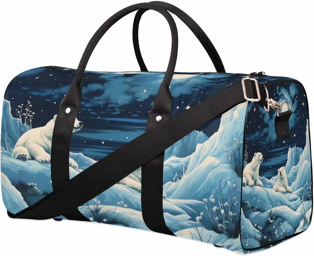 Polar Bear Print Travel Duffel Bag for Women Men Waterproof Foldable Overnight Weekender Bag Large Capacity Sports Gym Bag