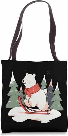 Polar Bear Riding Sled Sledge Sleighing Snow Sledging Winter Tote Bag