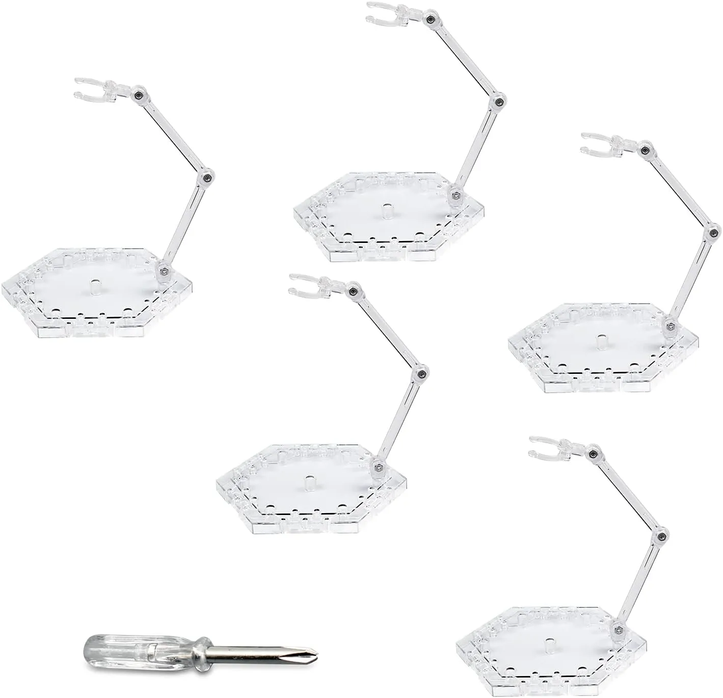 POMER Action Figure Stand, 5 Pcs Transparent Assembly Action Holder Base Display Model Support Stand Compatible with HG/RG Gundam 1/144 Toy with Screwdriver