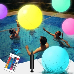 Pool Toys,LED Beach Ball with Remote Control,12" Inflatable Beach Balls with 16 Colors Lights and 4 Light Modes
