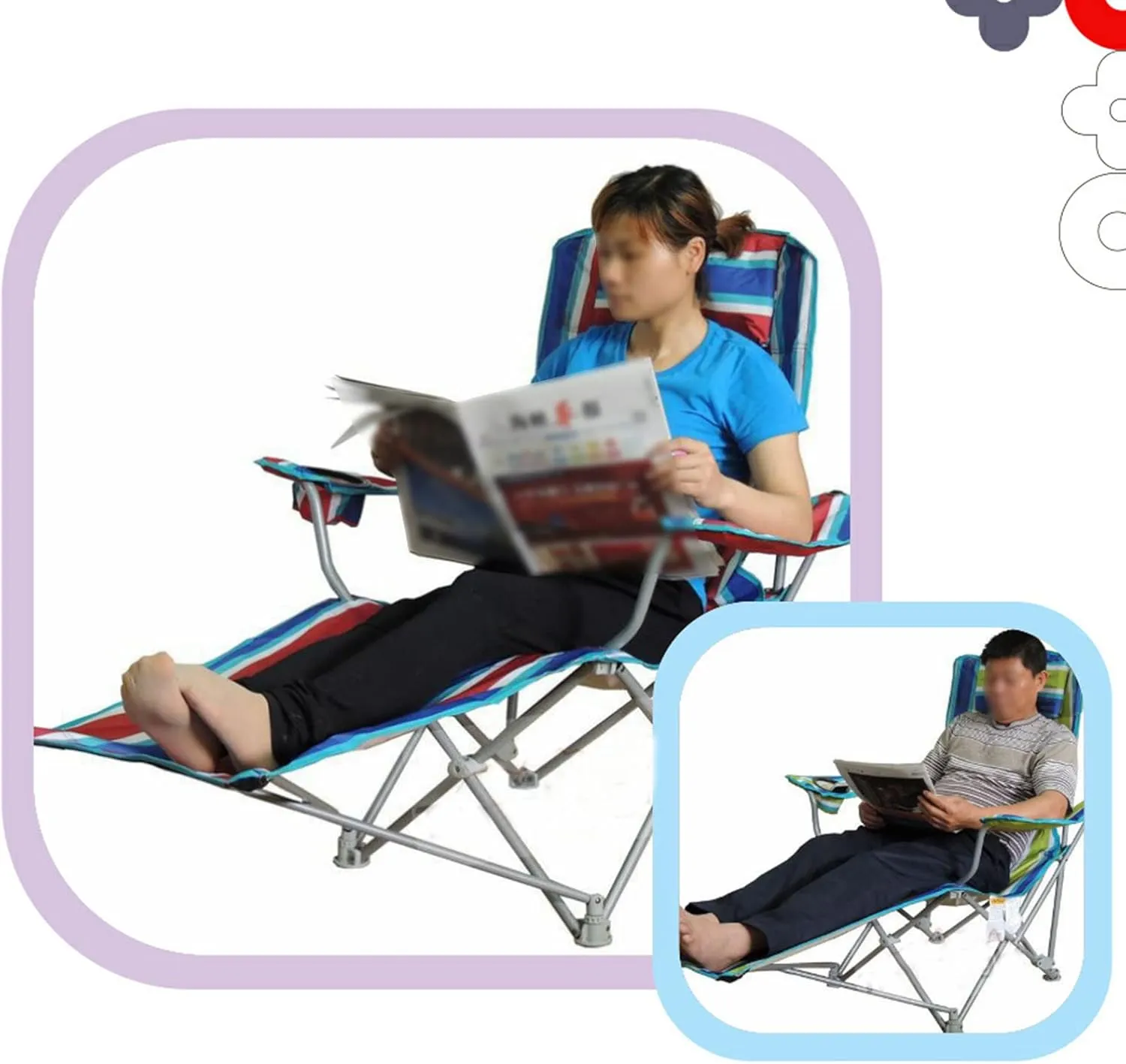 Portable Lightweight Camping Chairs Foldable Beach Chairs for Leisure Fishing, Outing Party, Beach Barbecue, Office Lunch Break (with Tripod,Blue-Cloth)