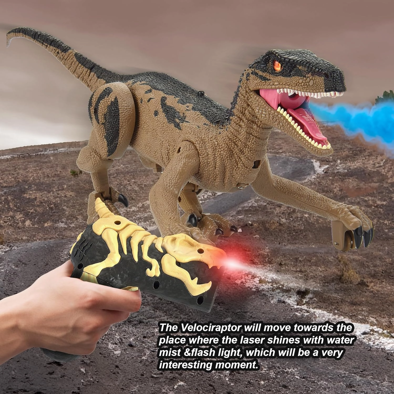 PowerTRC Remote Control Dinosaur for Boys 4-7, RC Dinosaur Toys for Kids 3-5 with Realistic Legs & Spray Stream, LED Light Chasing Dinosaur Toys for Kids 8-12 Birthday Gift Brown