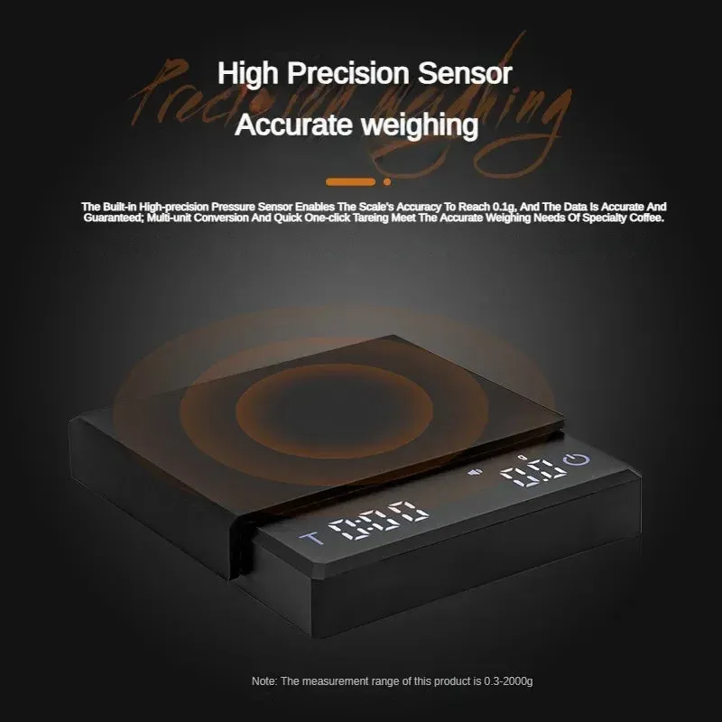 Premium Mini Espresso Coffee Scale - Smart Timer Kitchen Balance, USB Rechargeable, 2kg/0.1g Precision Measurement (g/oz/ml) - Perfect Gift for Coffee Lovers