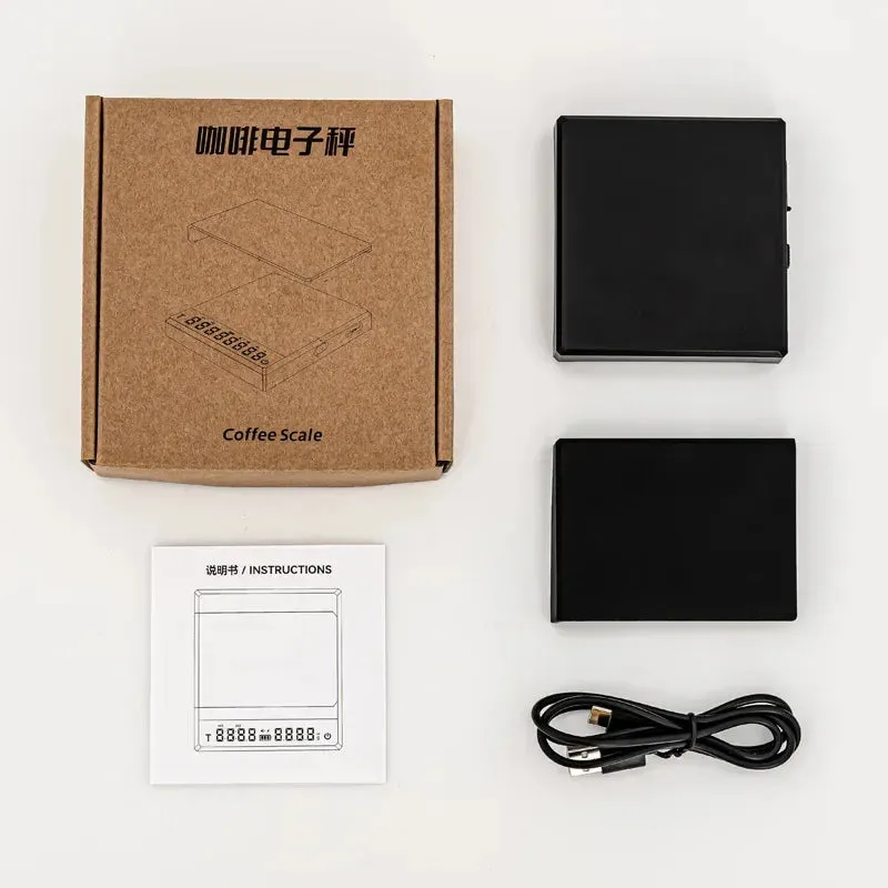 Premium Mini Espresso Coffee Scale - Smart Timer Kitchen Balance, USB Rechargeable, 2kg/0.1g Precision Measurement (g/oz/ml) - Perfect Gift for Coffee Lovers