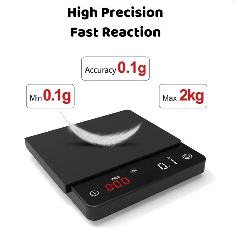 Premium Mini Espresso Coffee Scale - Smart Timer Kitchen Balance, USB Rechargeable, 2kg/0.1g Precision Measurement (g/oz/ml) - Perfect Gift for Coffee Lovers