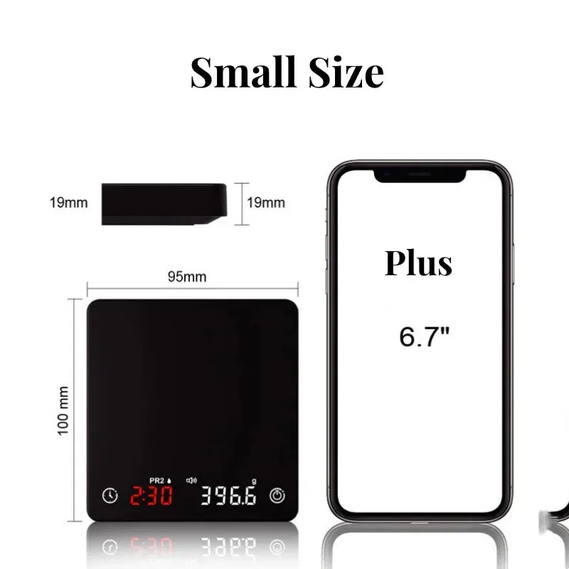 Premium Mini Espresso Coffee Scale - Smart Timer Kitchen Balance, USB Rechargeable, 2kg/0.1g Precision Measurement (g/oz/ml) - Perfect Gift for Coffee Lovers
